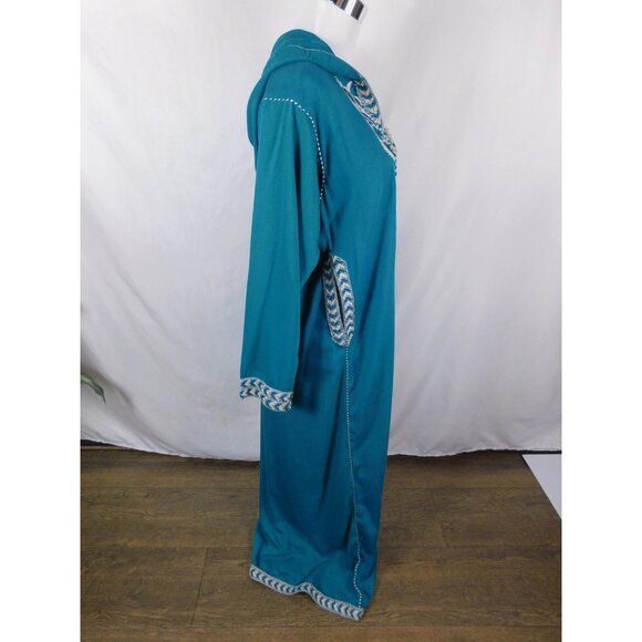 Moroccan Djellaba Robe Womens One Size Teal Hooded Embroidered Beaded Kaftan - Picture 10 of 12
